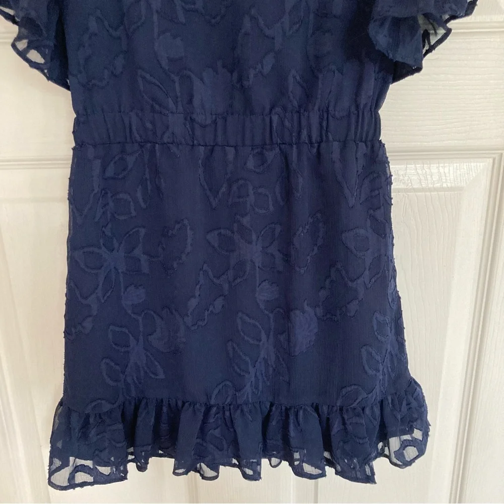 Lilly Pulitzer Mini Darlah Botanical Clip True Navy Chiffon Dress, Girl's Size 7